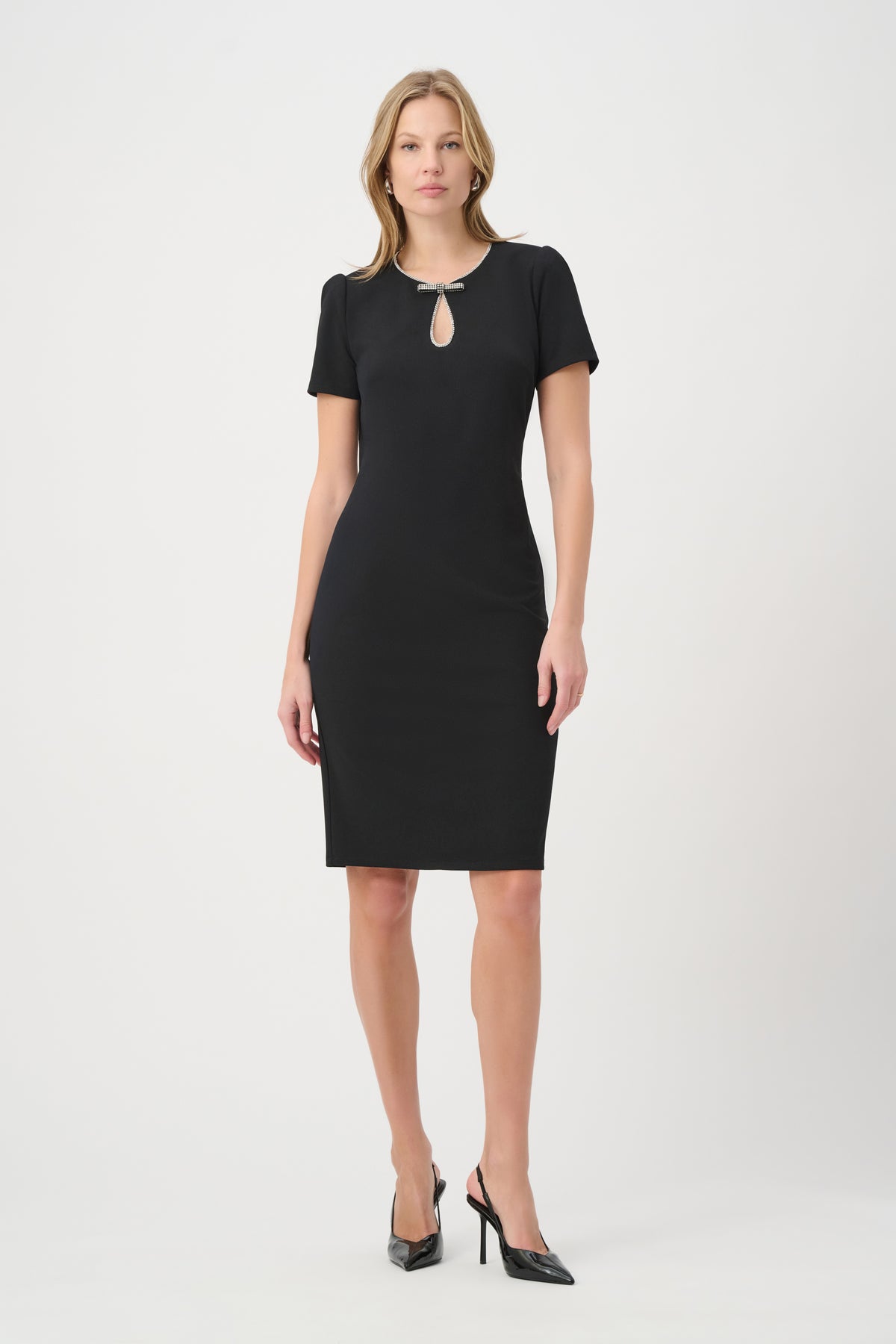 Joseph Ribkoff | Embellished Bow Neckline Sheath Dress - Black 264162