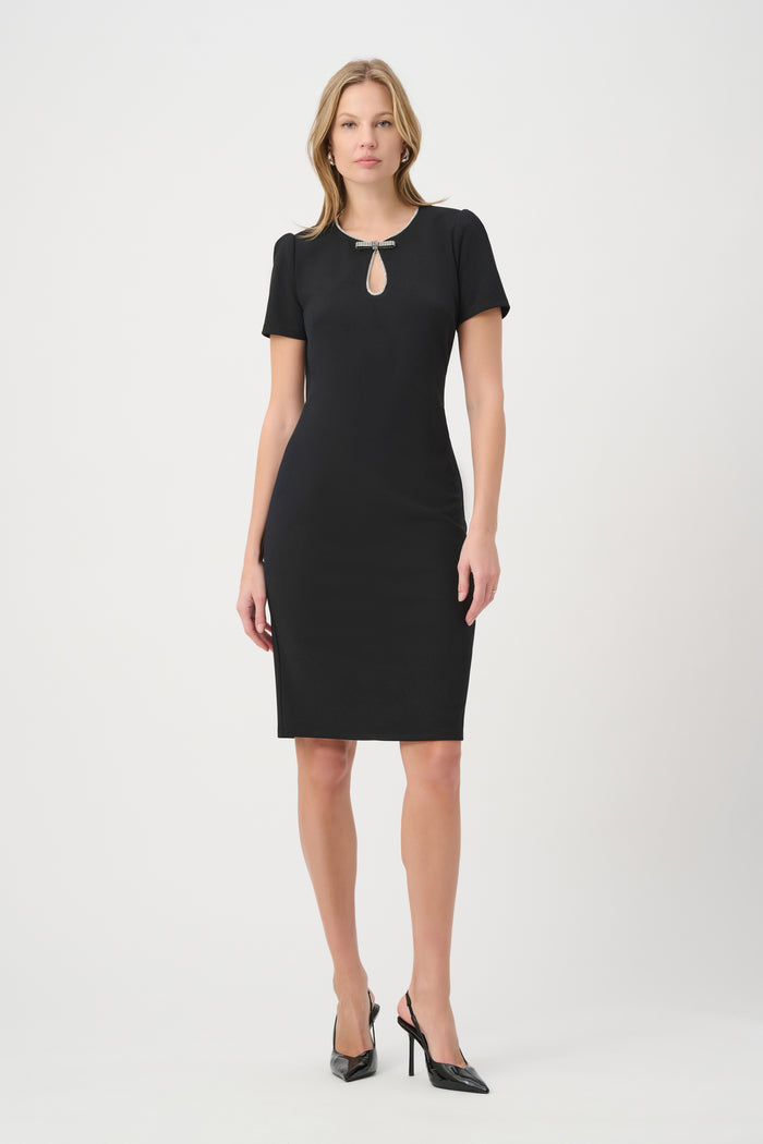 Joseph Ribkoff | Embellished Bow Neckline Sheath Dress - Black 264162