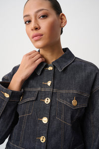 Joseph Ribkoff Statement Button Cropped Denim Jacket in Dark Denim Blue