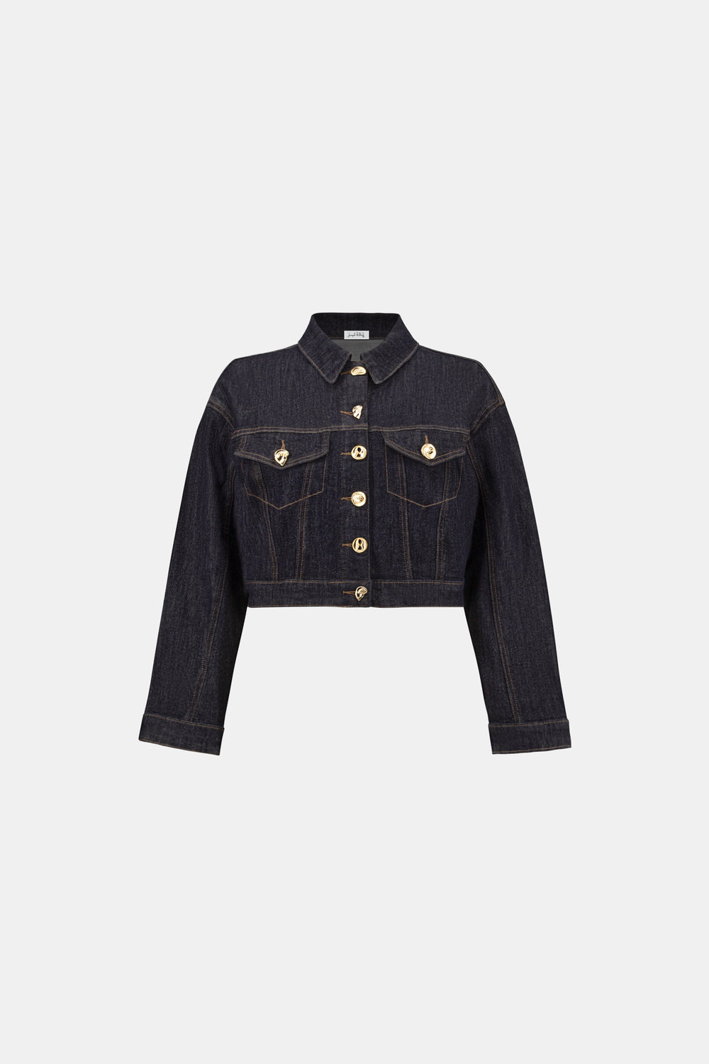 Joseph Ribkoff Statement Button Cropped Denim Jacket in Dark Denim Blue