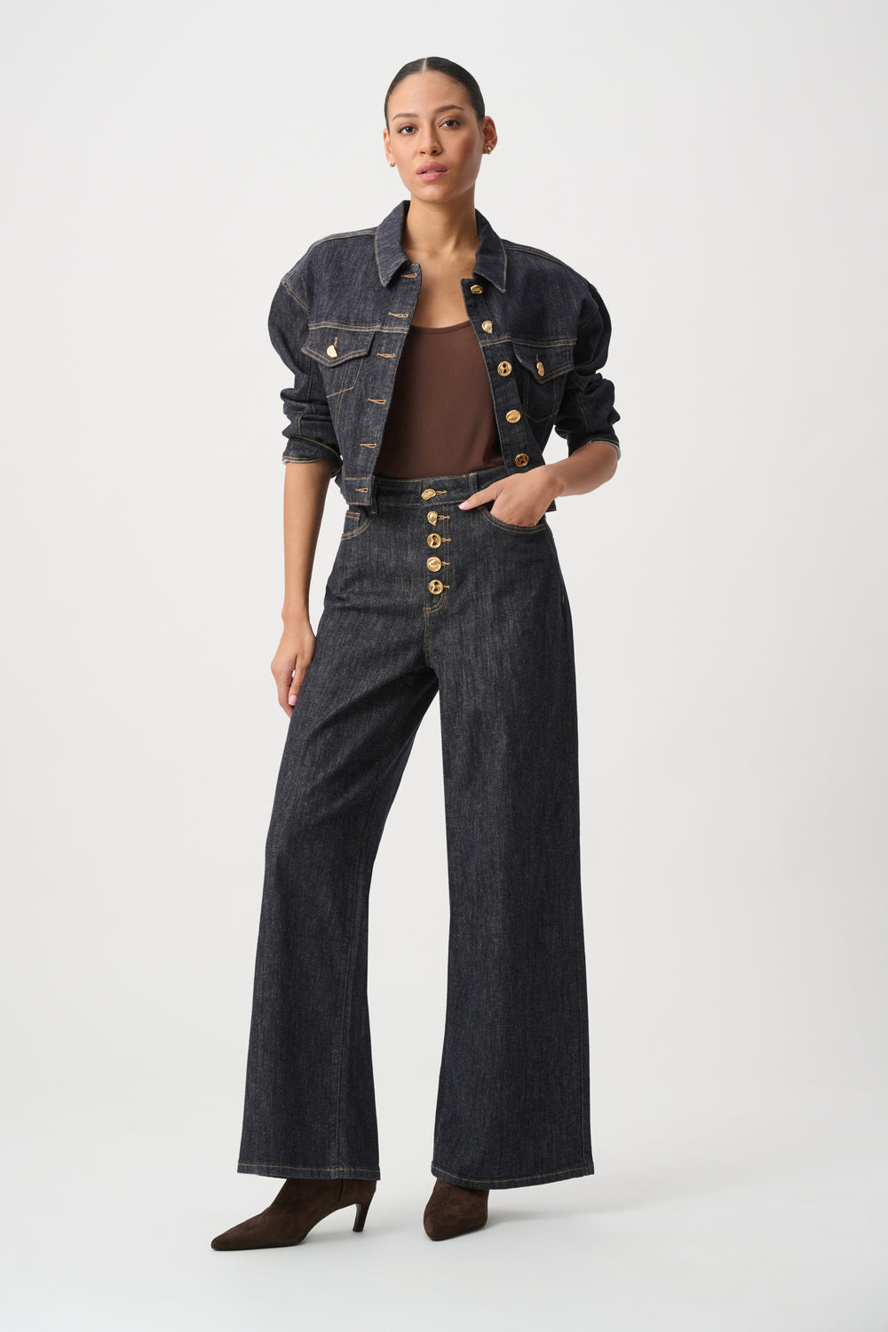 Joseph Ribkoff Statement High Rise Palazzo Jeans in Dark Denim Blue