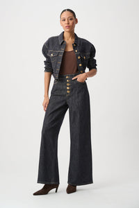 Joseph Ribkoff Statement High Rise Palazzo Jeans in Dark Denim Blue