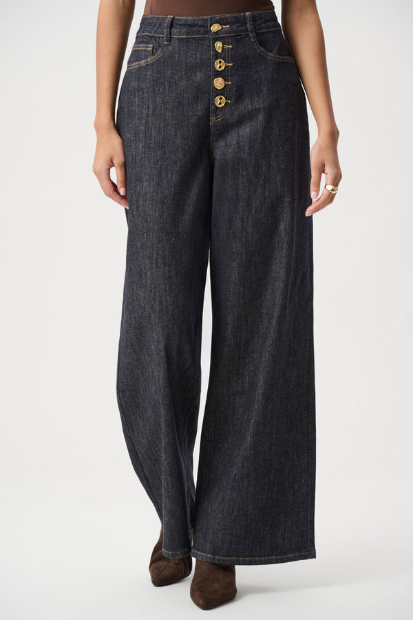 Joseph Ribkoff Statement High Rise Palazzo Jeans in Dark Denim Blue