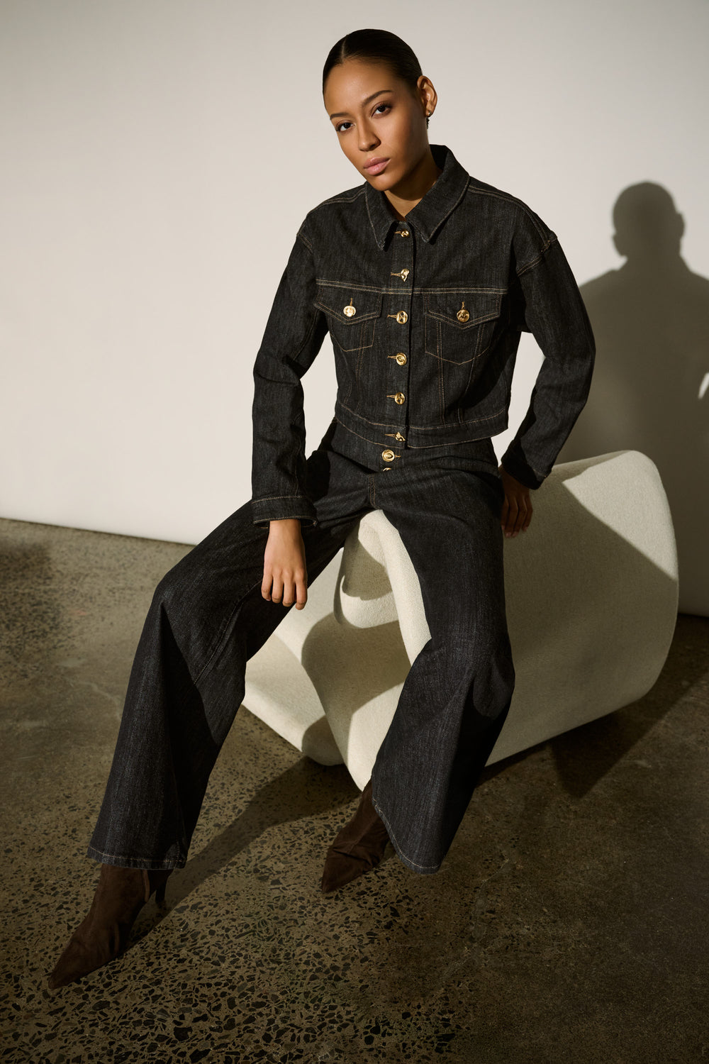 Joseph Ribkoff Statement High Rise Palazzo Jeans in Dark Denim Blue