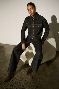 Joseph Ribkoff Statement High Rise Palazzo Jeans in Dark Denim Blue