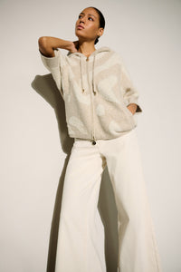 Joseph Ribkoff | Hooded Animal Print Sweater - Oatmeal Melange/Gold 264925