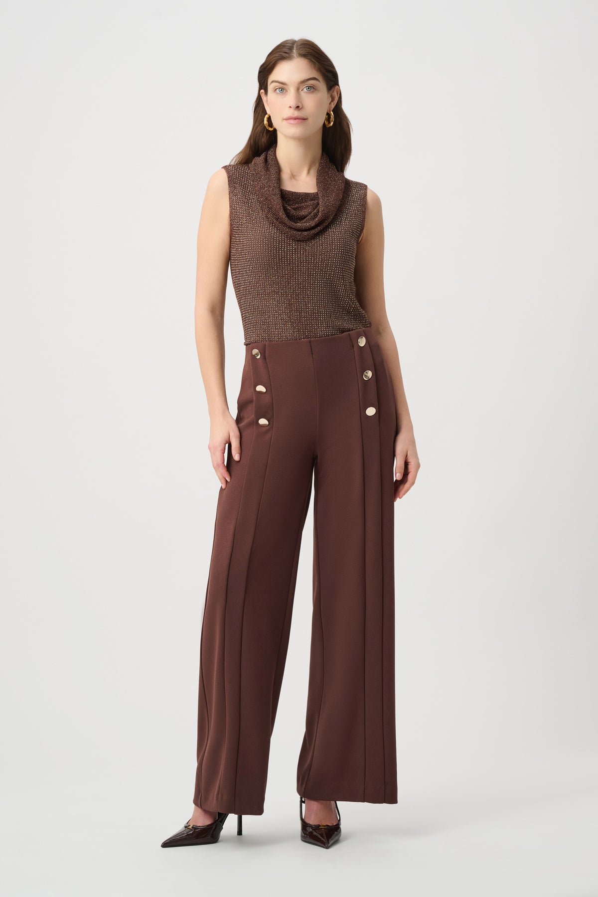 Joseph Ribkoff | Rhinestone Cowl Neck Top - Mahogany 264929