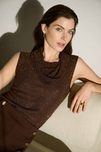 Joseph Ribkoff | Rhinestone Cowl Neck Top - Mahogany 264929