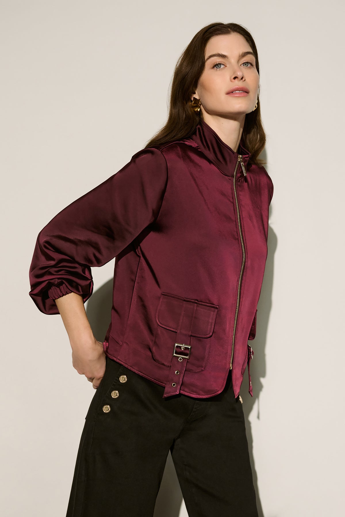 Joseph Ribkoff | Satin Puff Sleeve Utility Jacket - Elderberry 264939