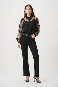 Joseph Ribkoff | Sheer Textured Flower Appliqué Blouse - Black 264945