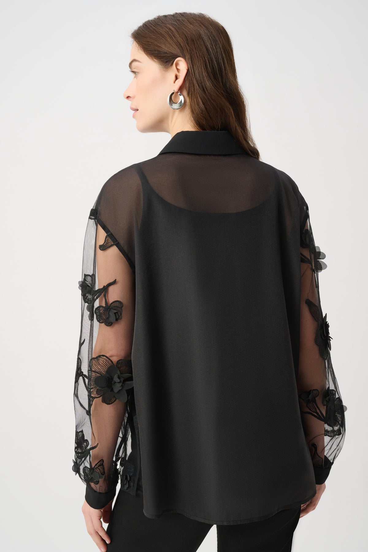 Joseph Ribkoff | Sheer Textured Flower Appliqué Blouse - Black 264945