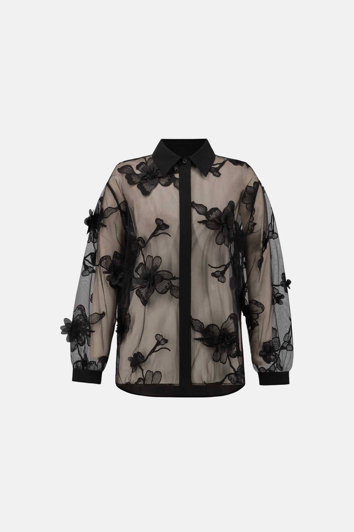 Joseph Ribkoff | Sheer Textured Flower Appliqué Blouse - Black 264945
