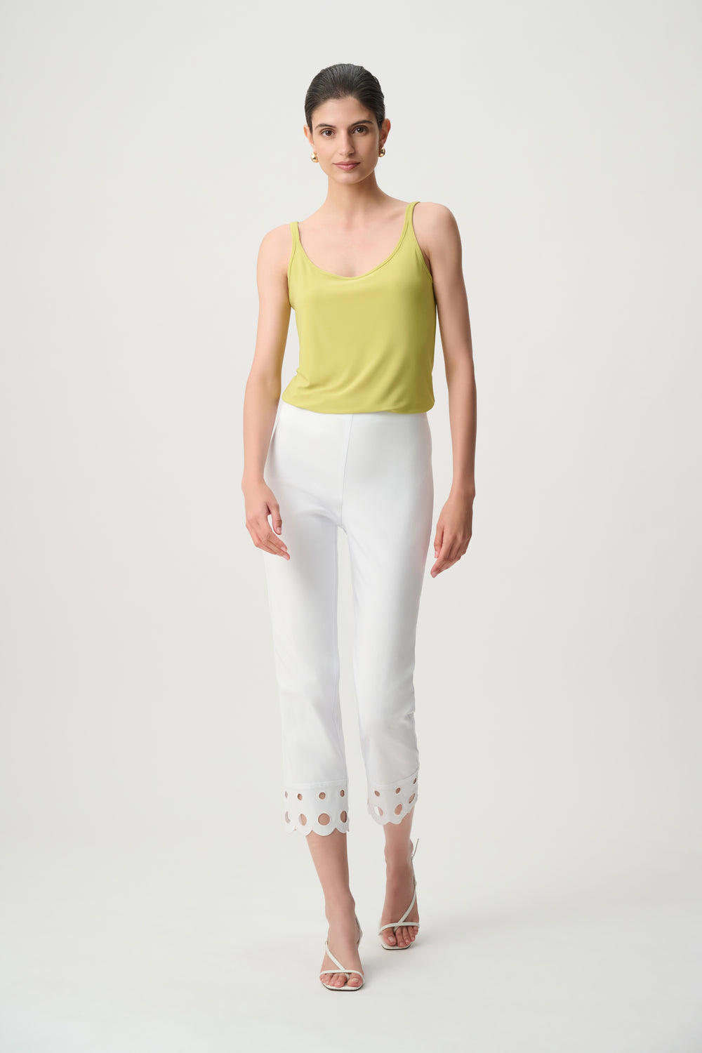 Joseph Ribkoff Embroidered Hem Crop Pants in White