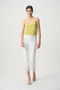 Joseph Ribkoff Embroidered Hem Crop Pants in White