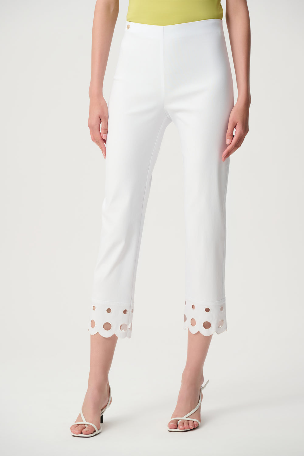 Joseph Ribkoff Embroidered Hem Crop Pants in White