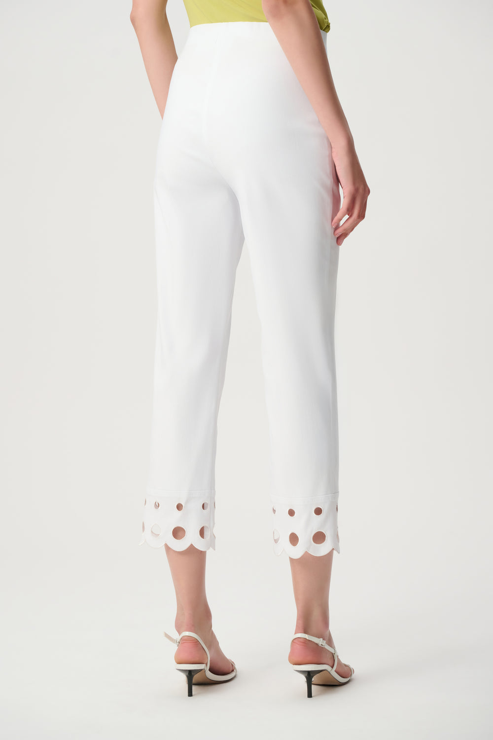 Joseph Ribkoff Embroidered Hem Crop Pants in White