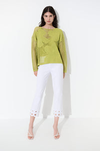 Joseph Ribkoff Embroidered Hem Crop Pants in White