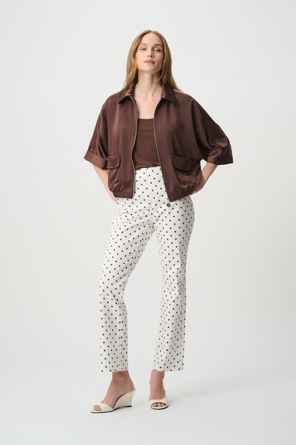 Joseph Ribkoff Polka Dot Straight Leg Jeans in Vanilla and Brown