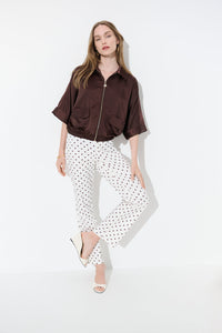 Joseph Ribkoff Polka Dot Straight Leg Jeans in Vanilla and Brown