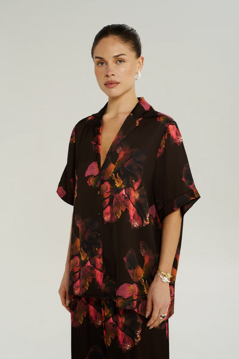 SUMMI SUMMI | BUTTON UP SS SHIRT - CHOCOLAT PETALS