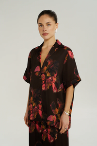 SUMMI SUMMI | BUTTON UP SS SHIRT - CHOCOLAT PETALS