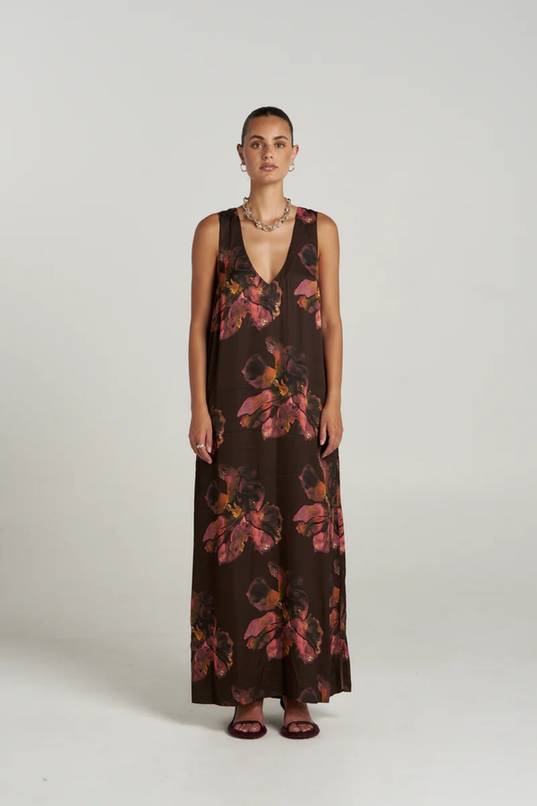 SUMMI SUMMI | V NECK MAXI - CHOCOLAT PETALS