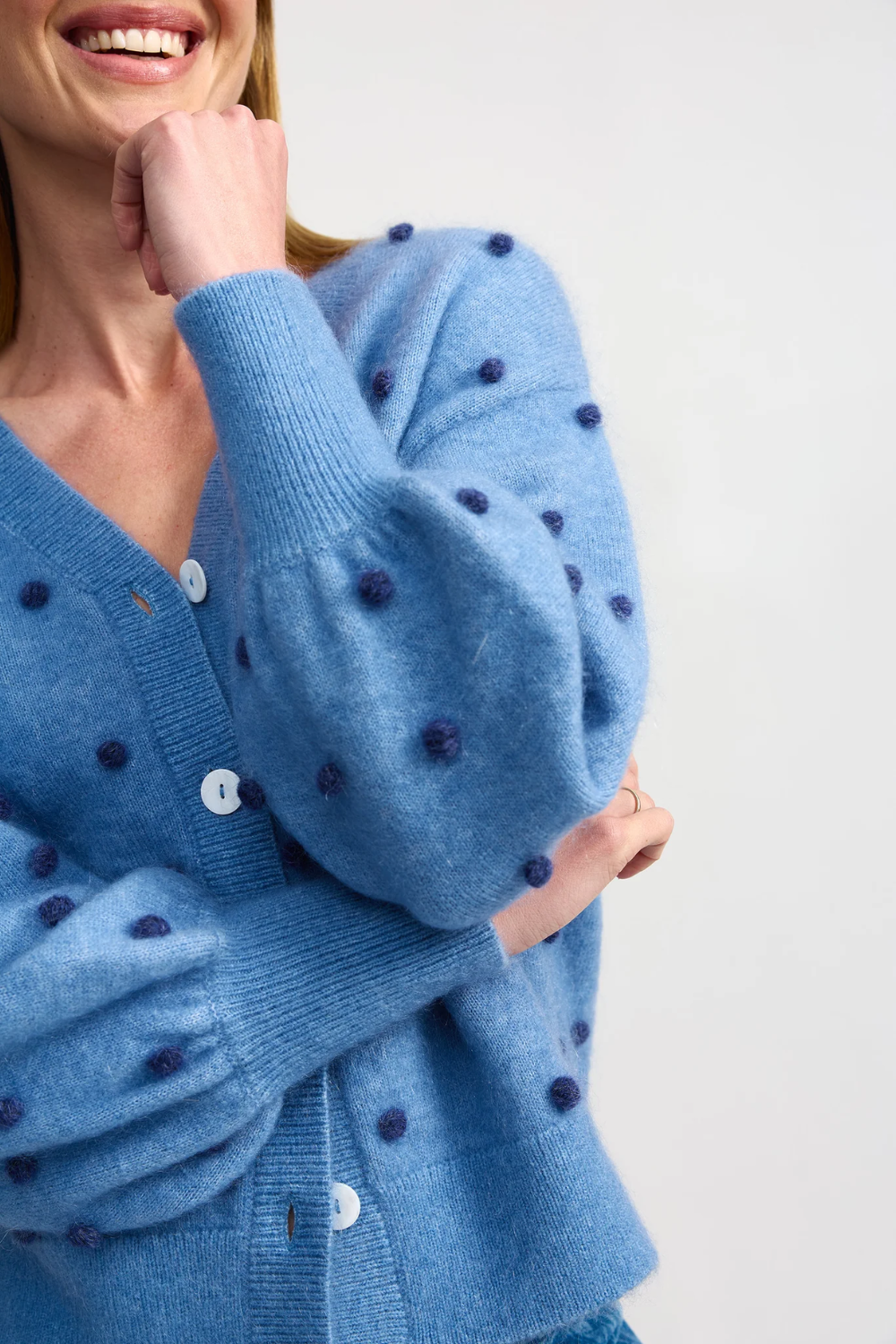Aston Studio | Agnes Cardi Denim Capri Dot