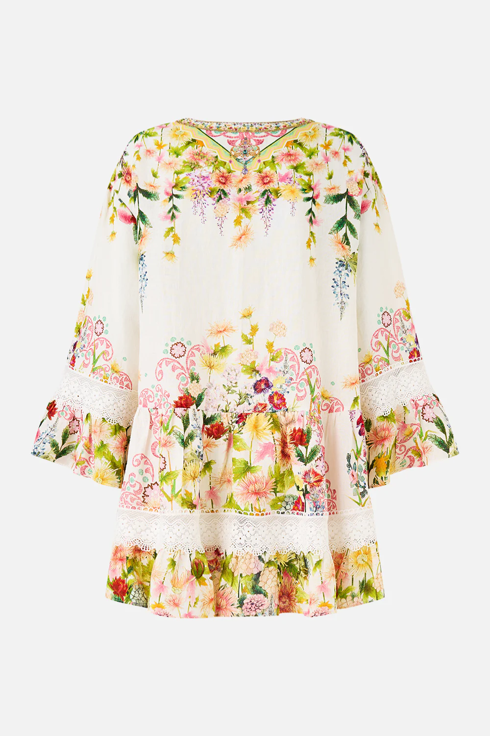 CAMILLA | THE CALL OF CATALONIA V NECK TIERED DRESS