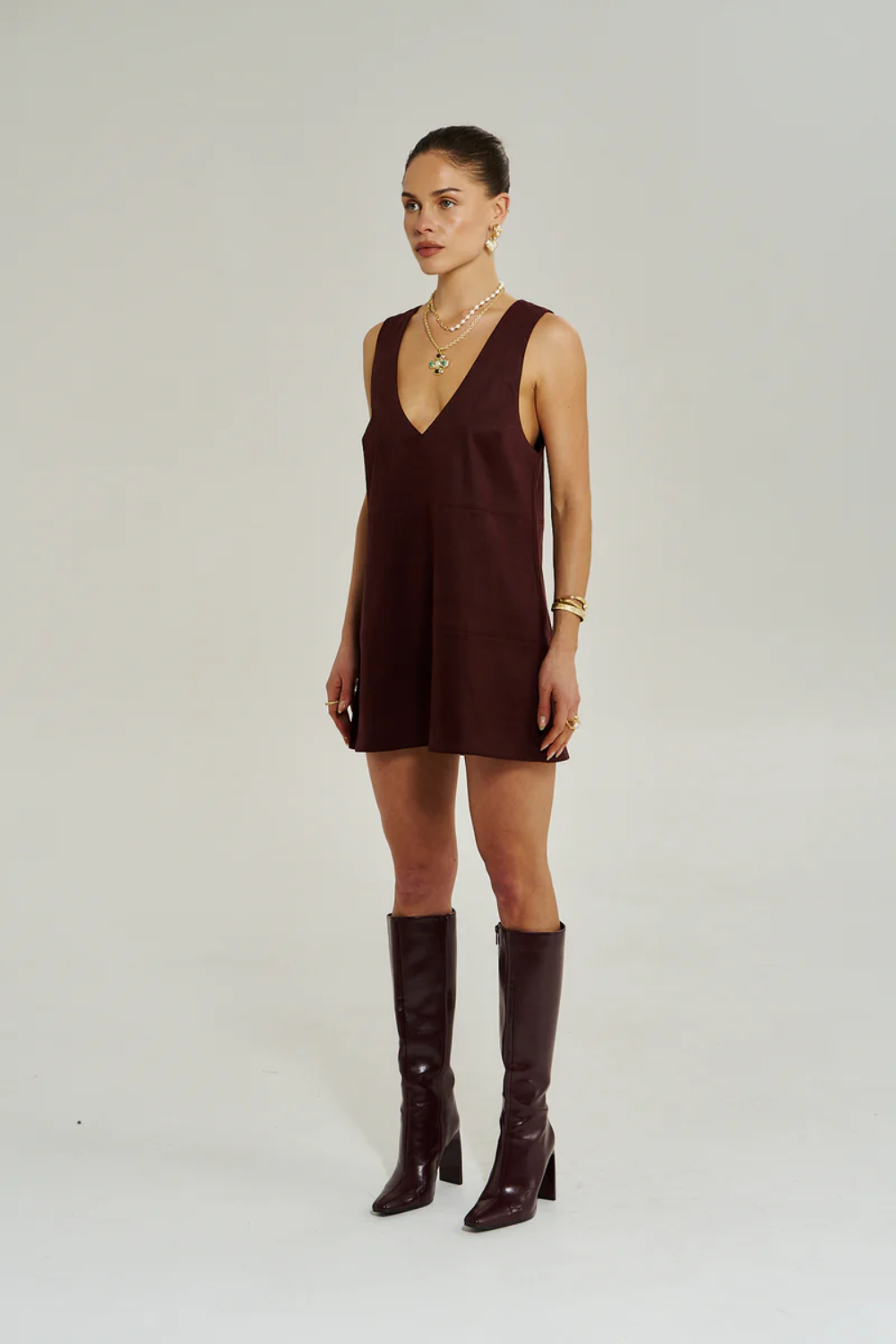 SUMMI SUMMI | V NECK MINI DRESS - SYRAH