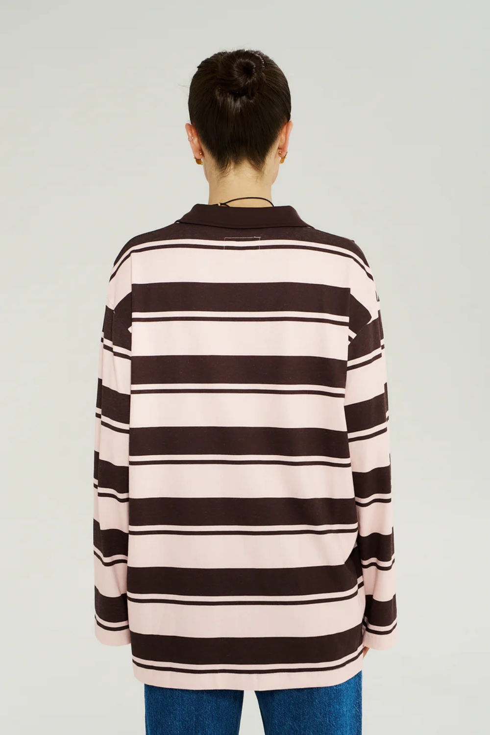 SUMMI SUMMI | LS POLO TOP - CHOC ROSE STRIPE