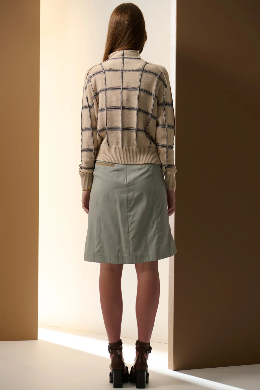 POL | SABLE FUNNEL NECK KNIT - PEBBLE/INK