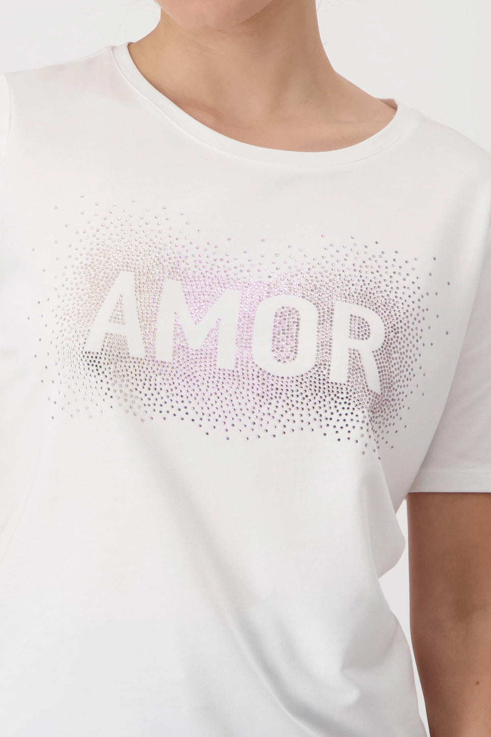 MONARI | T-SHIRT WITH RHINESTONES - OFF WHITET 409116