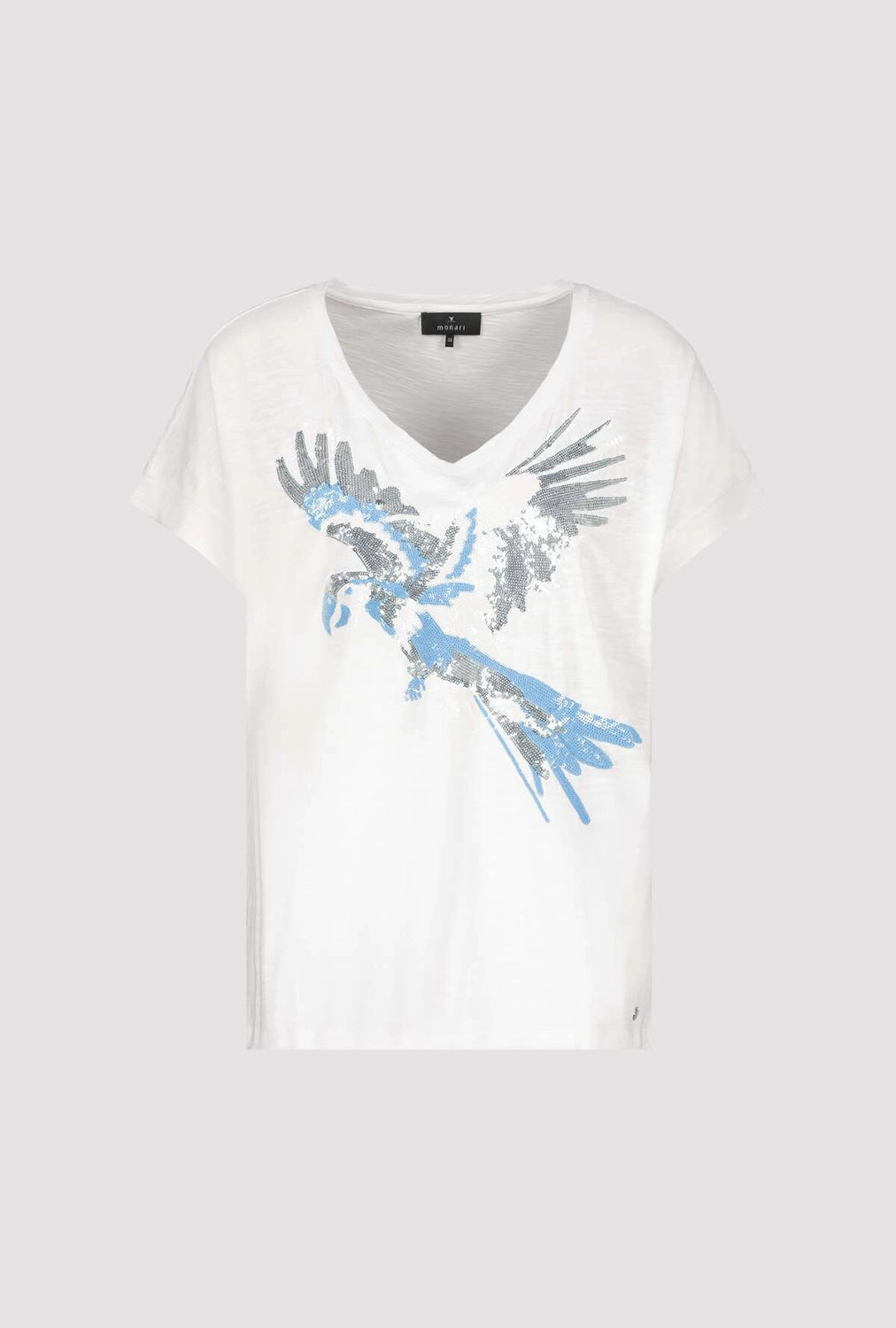 MONARI | T-SHIRT WITH SEQUIN PARROT - OFF WHITE 409149