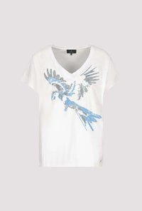 MONARI | T-SHIRT WITH SEQUIN PARROT - OFF WHITE 409149