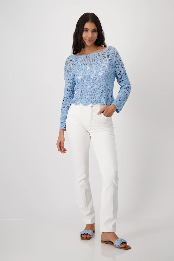 MONARI | JUMPER WITH CORNELLY CROCHET PATTERN - SPRING WATER 409485
