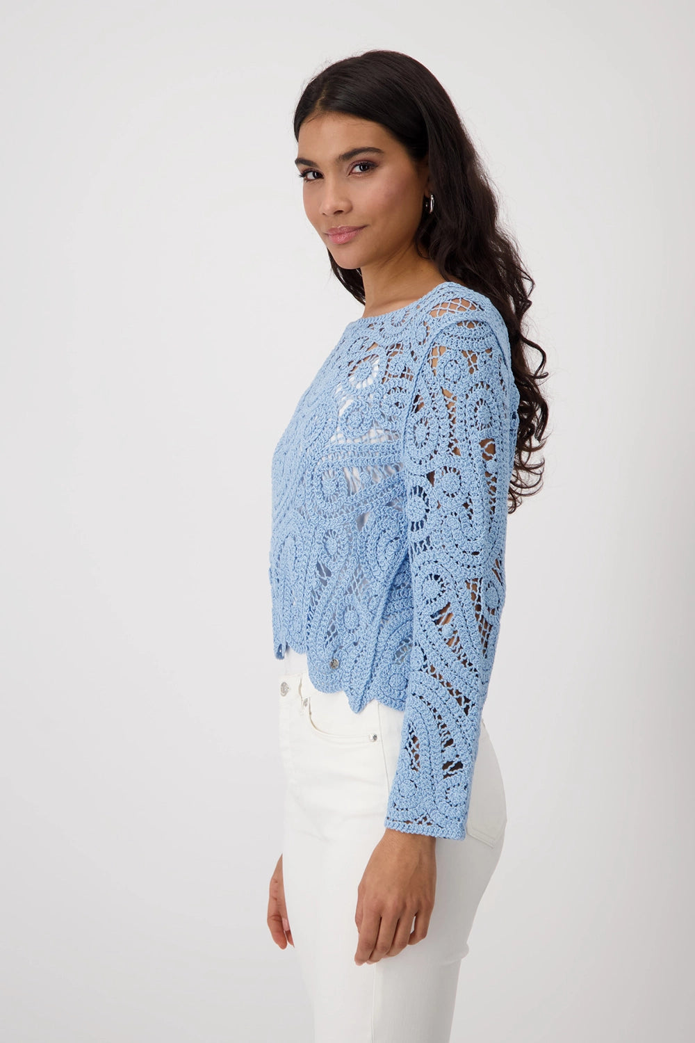 MONARI | JUMPER WITH CORNELLY CROCHET PATTERN - SPRING WATER 409485