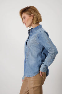 MONARI | DENIM SHIRT WITH APPLIQUÉ - JEANS 409492