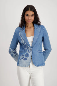 MONARI | DENIM BLAZER WITH FLORAL PATTERN - JEANS 409495