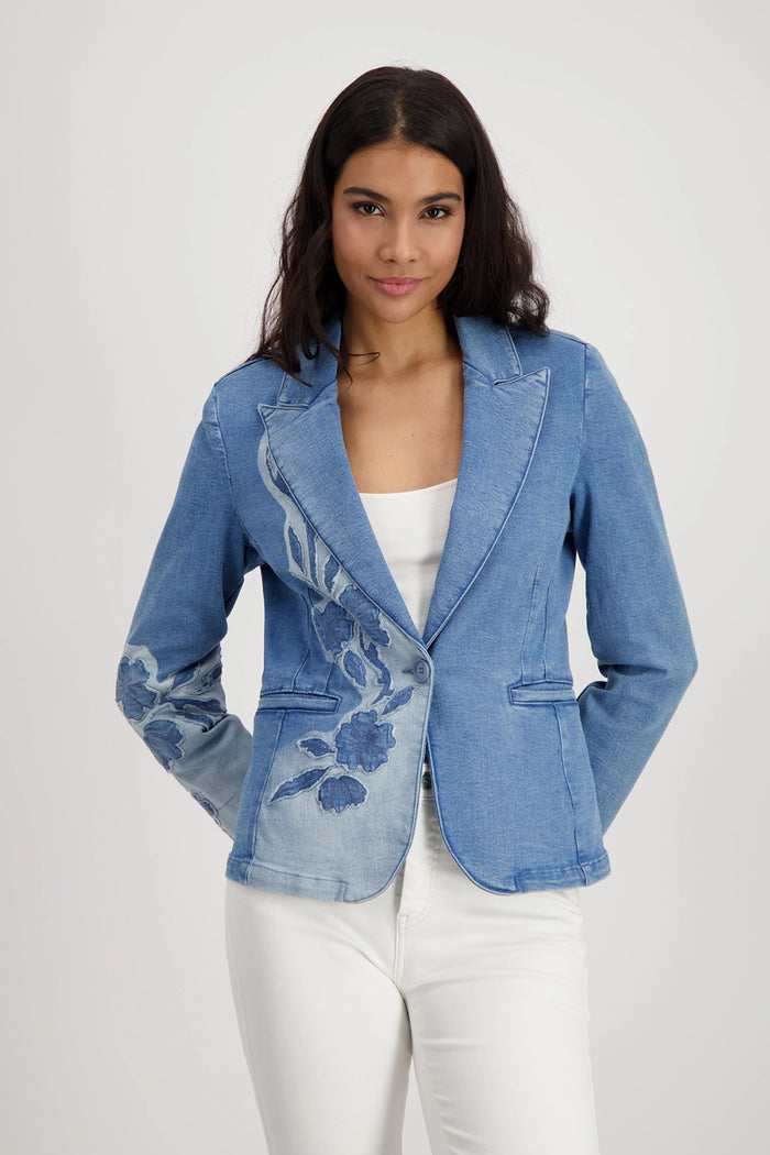 MONARI | DENIM BLAZER WITH FLORAL PATTERN - JEANS 409495