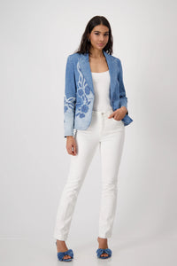 MONARI | DENIM BLAZER WITH FLORAL PATTERN - JEANS 409495