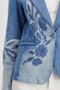 MONARI | DENIM BLAZER WITH FLORAL PATTERN - JEANS 409495