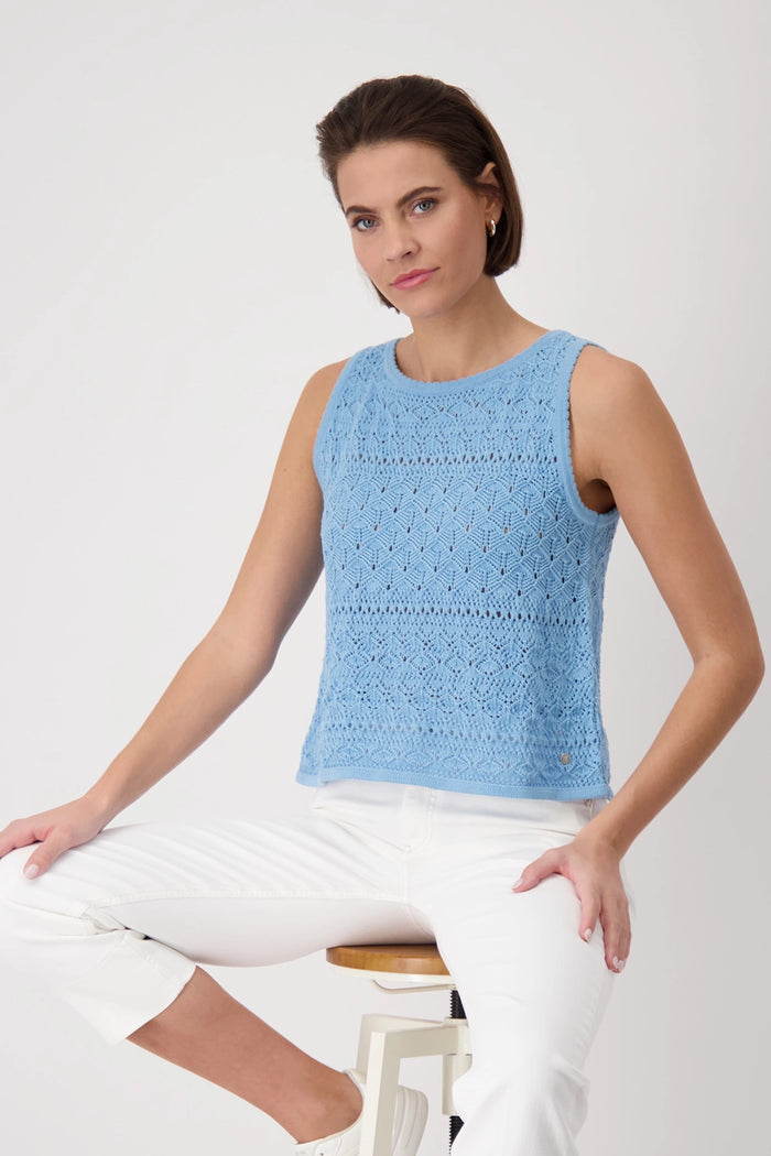 MONARI | AJOUR KNITTED TOP - SPRING WATER 409525