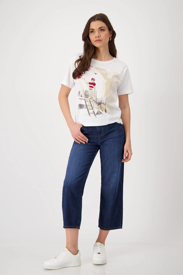 MONARI | ROUND NECK T-SHIRT SAILBOAT - CREAM 409727