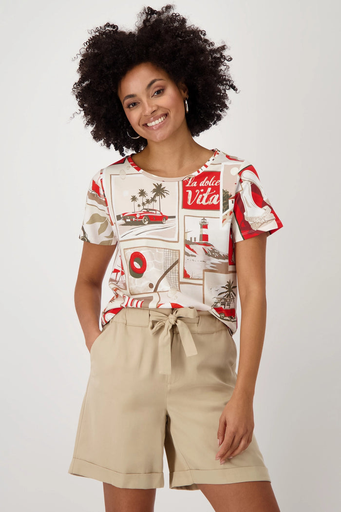 MONARI | R/N T-SHIRT POLAROID ALLOVER - RED PATTERN 409742