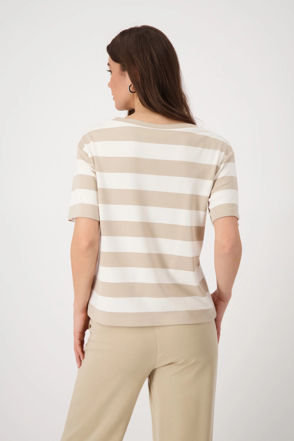 MONARI | ROUND NECK BLOCK STRIPES - CAMEL STP 409902