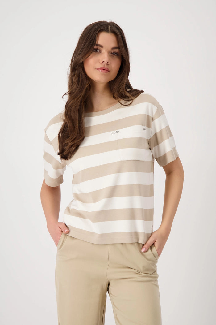 MONARI | ROUND NECK BLOCK STRIPES - CAMEL STP 409902