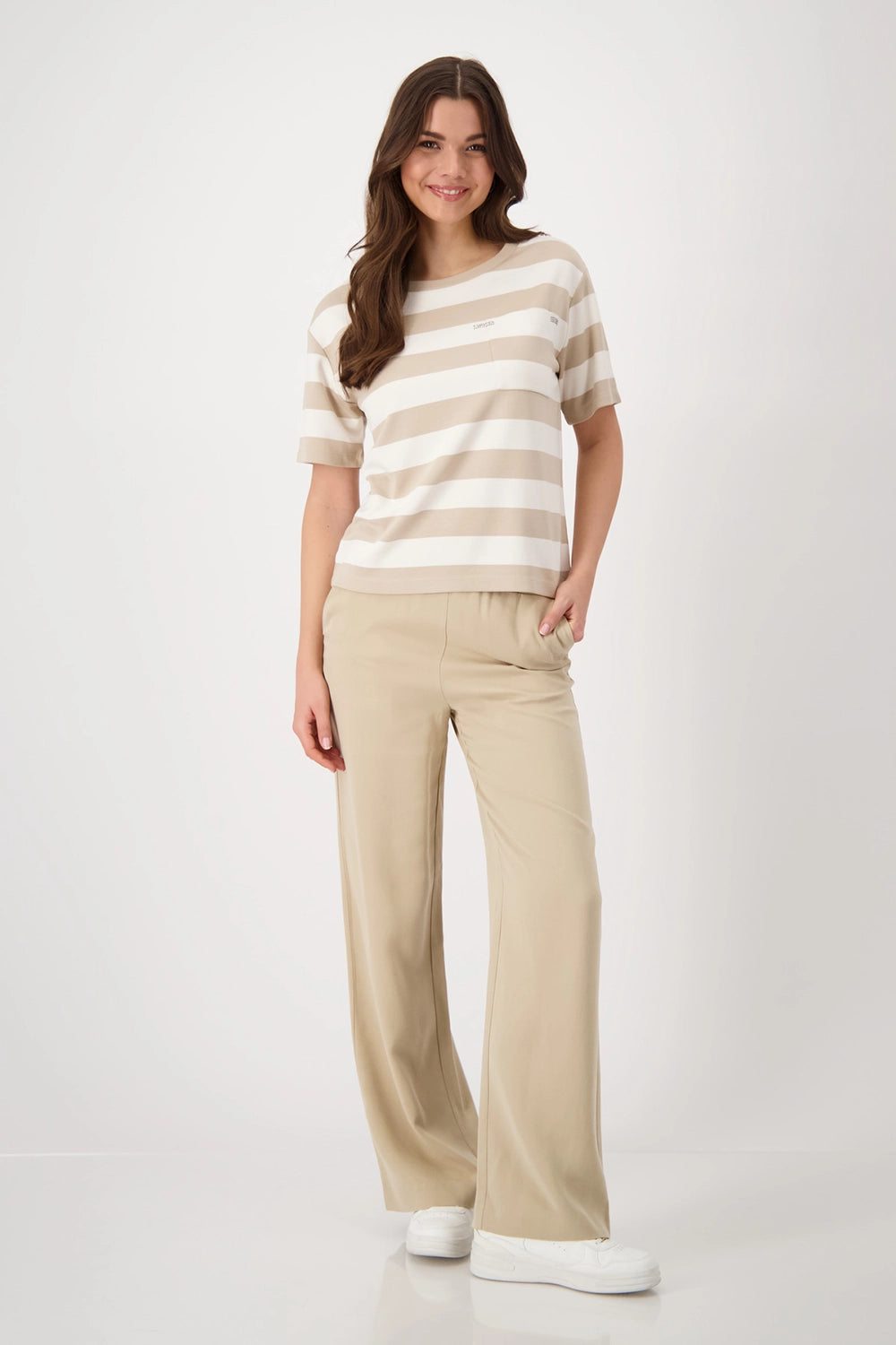 MONARI | ROUND NECK BLOCK STRIPES - CAMEL STP 409902