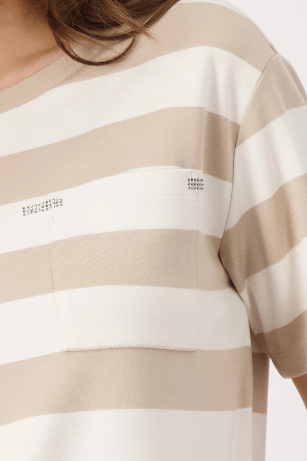 MONARI | ROUND NECK BLOCK STRIPES - CAMEL STP 409902