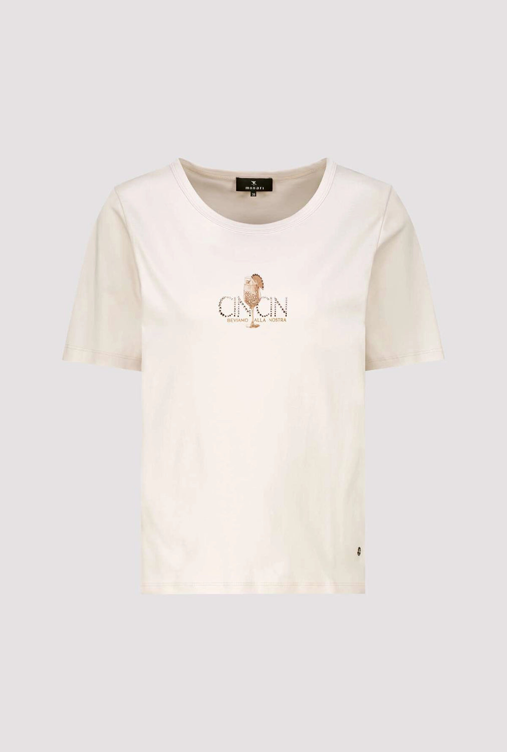 MONARI | T-SHIRT WITH RHINESTONES - CHAMPAGNE BEIGE 410081