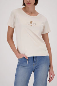 MONARI | T-SHIRT WITH RHINESTONES - CHAMPAGNE BEIGE 410081